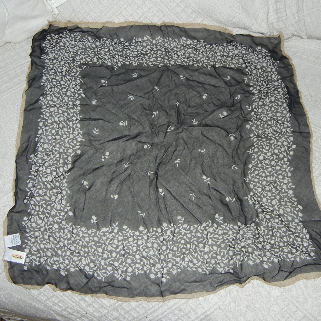 Vintage Talbots Silk Scarf Small Flower Border Black Tan